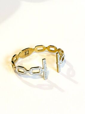 GLAM Gold Crystal Link Luxe Hinge Bangle Bracelet | NWT
